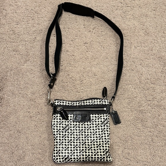Coach Handbags - Coach Black and Cream Patterned Crossbody Bag